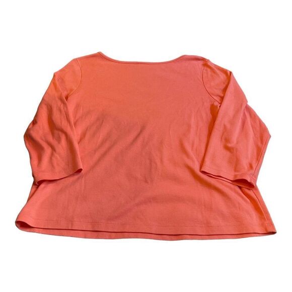 L.L. Bean Pink Large 3/4 Sleeve Basic Shirt Sunlit Coral Peach Crew Neck Blouse - Picture 5 of 5